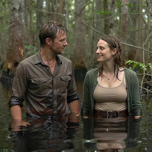 Couple standing in swamp water