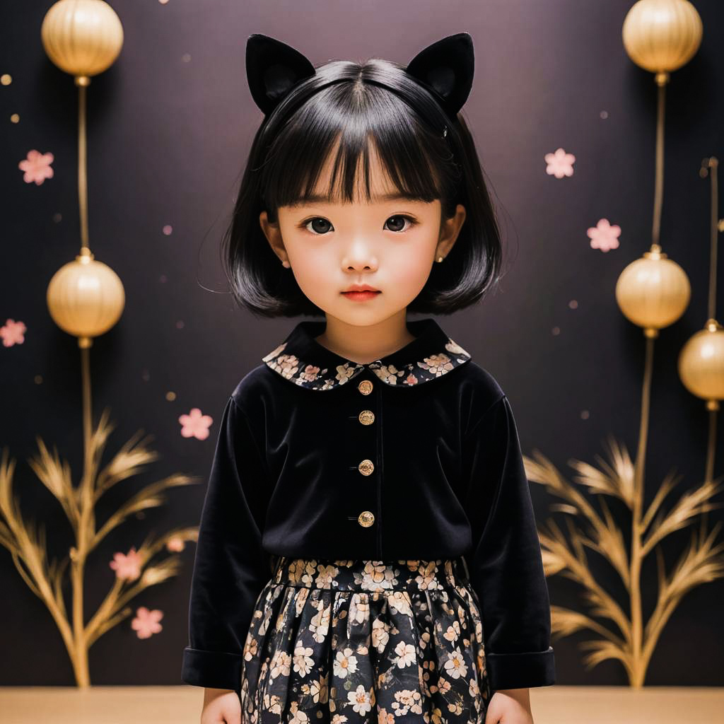 Shy Little Girl in Kuromi Outfit