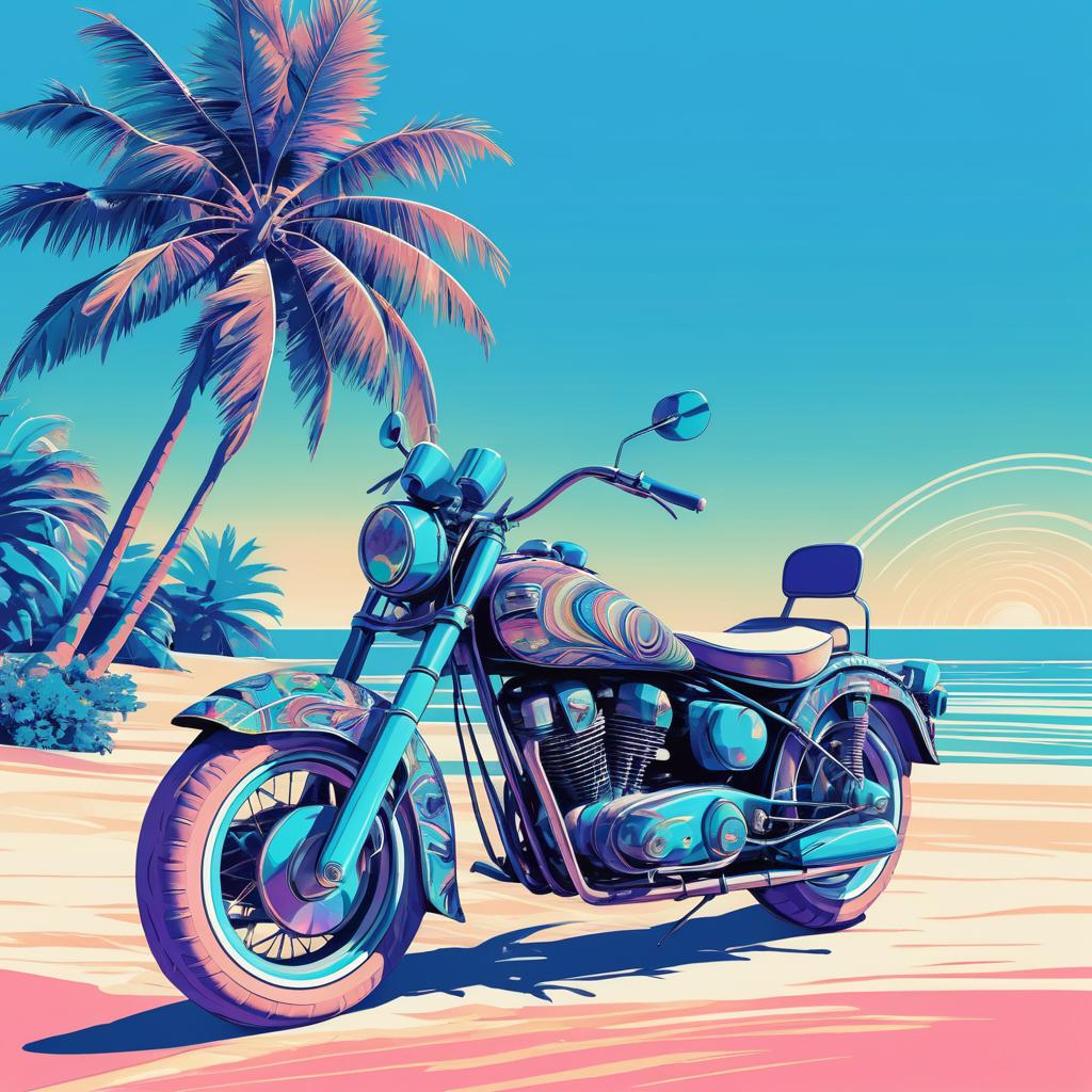 Psychedelic Motorcycle Beach Illustration