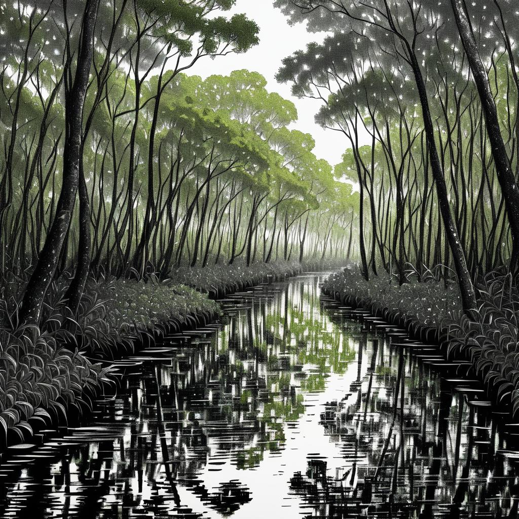 Artistic Mangrove Swamp with Abstract Techniques