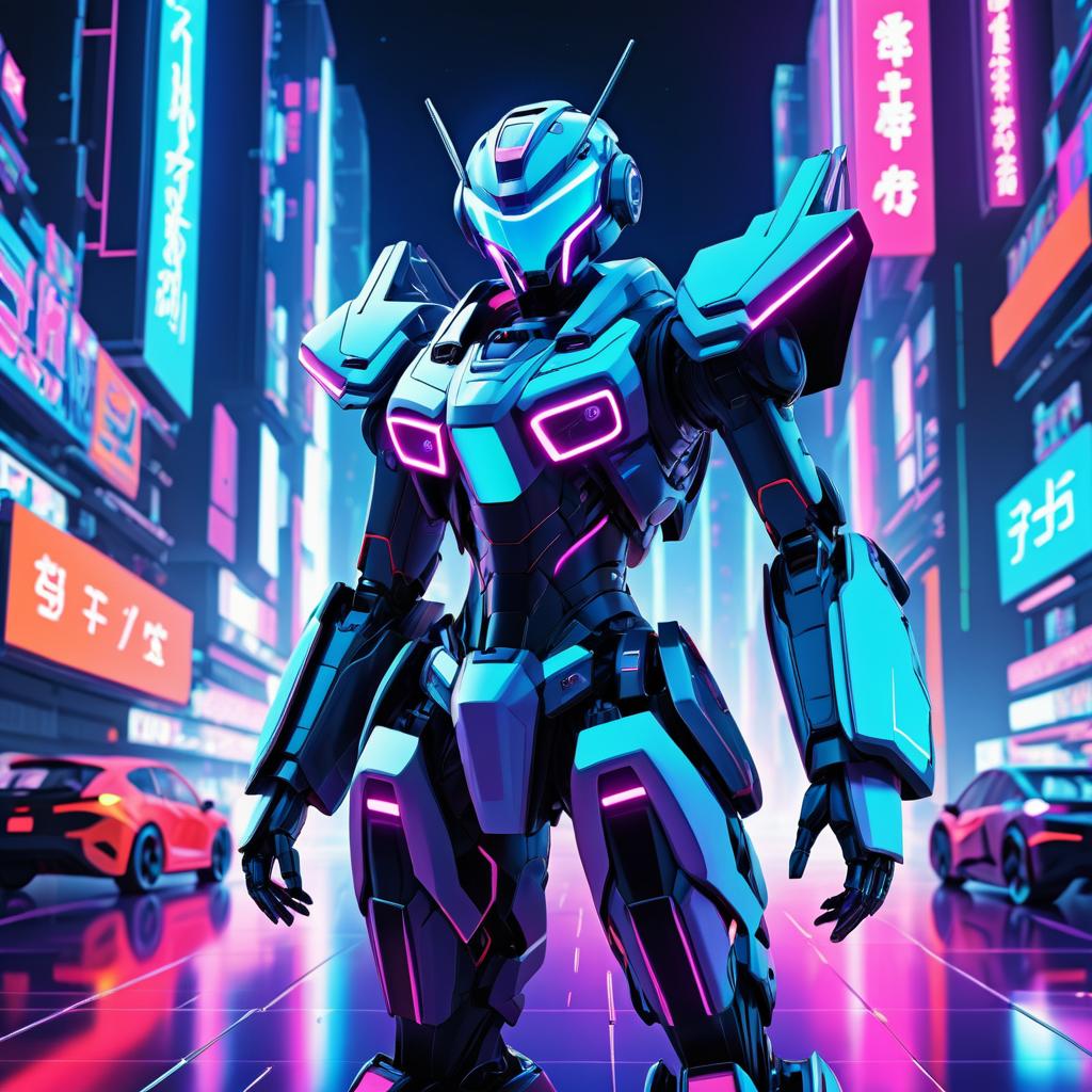 Futuristic Robot in Neon Cityscape