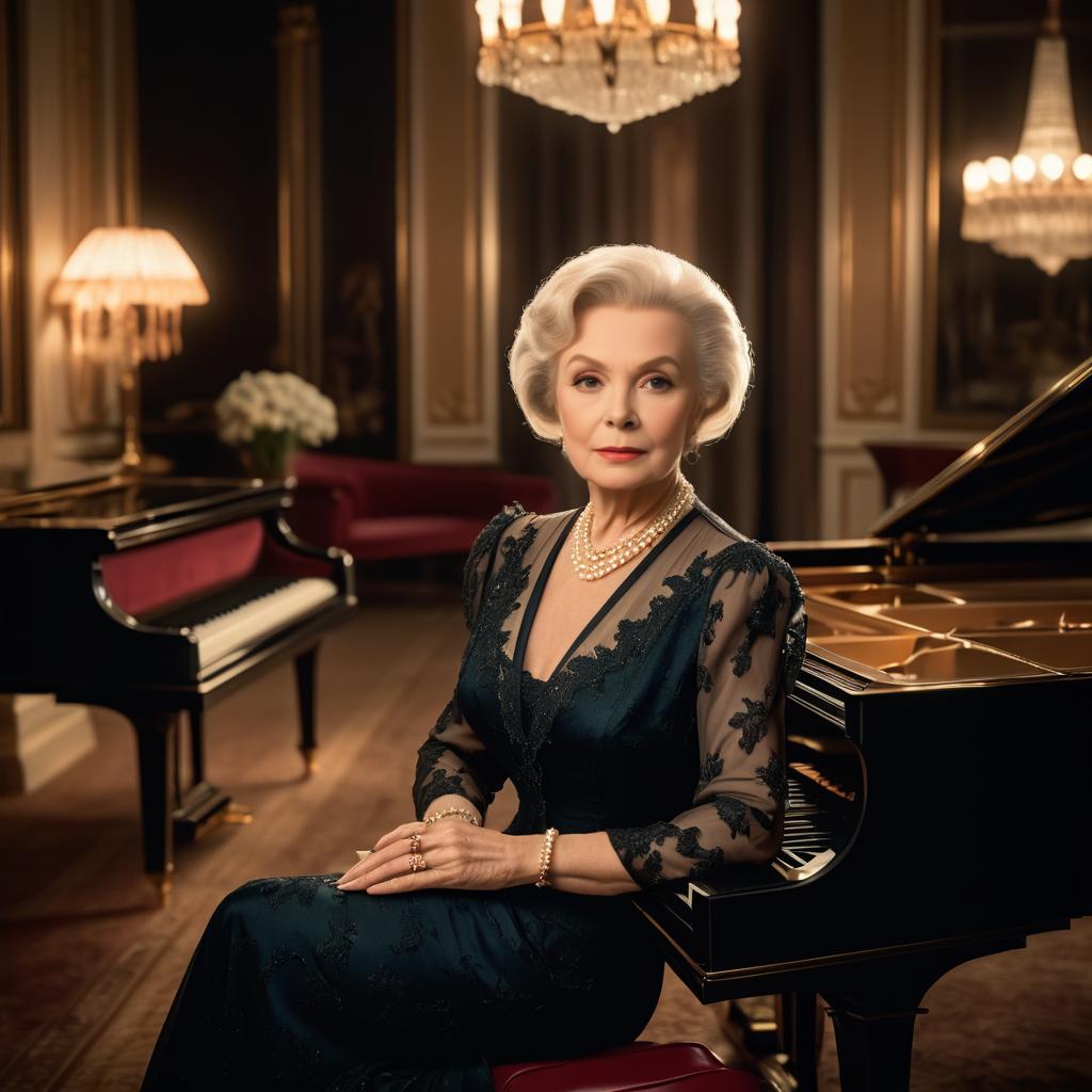 Elegant Woman at Grand Piano in Luxury