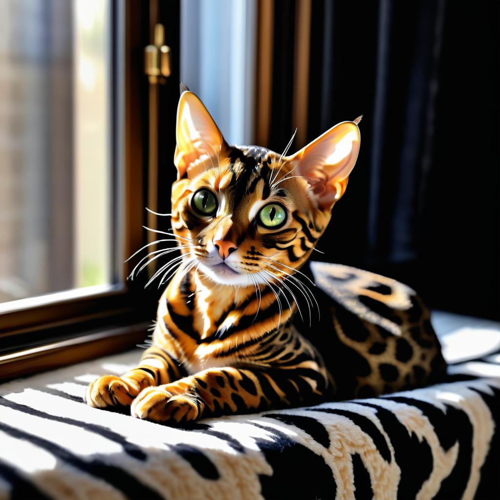 Playful Bengal Cat on Sunny Windowsill