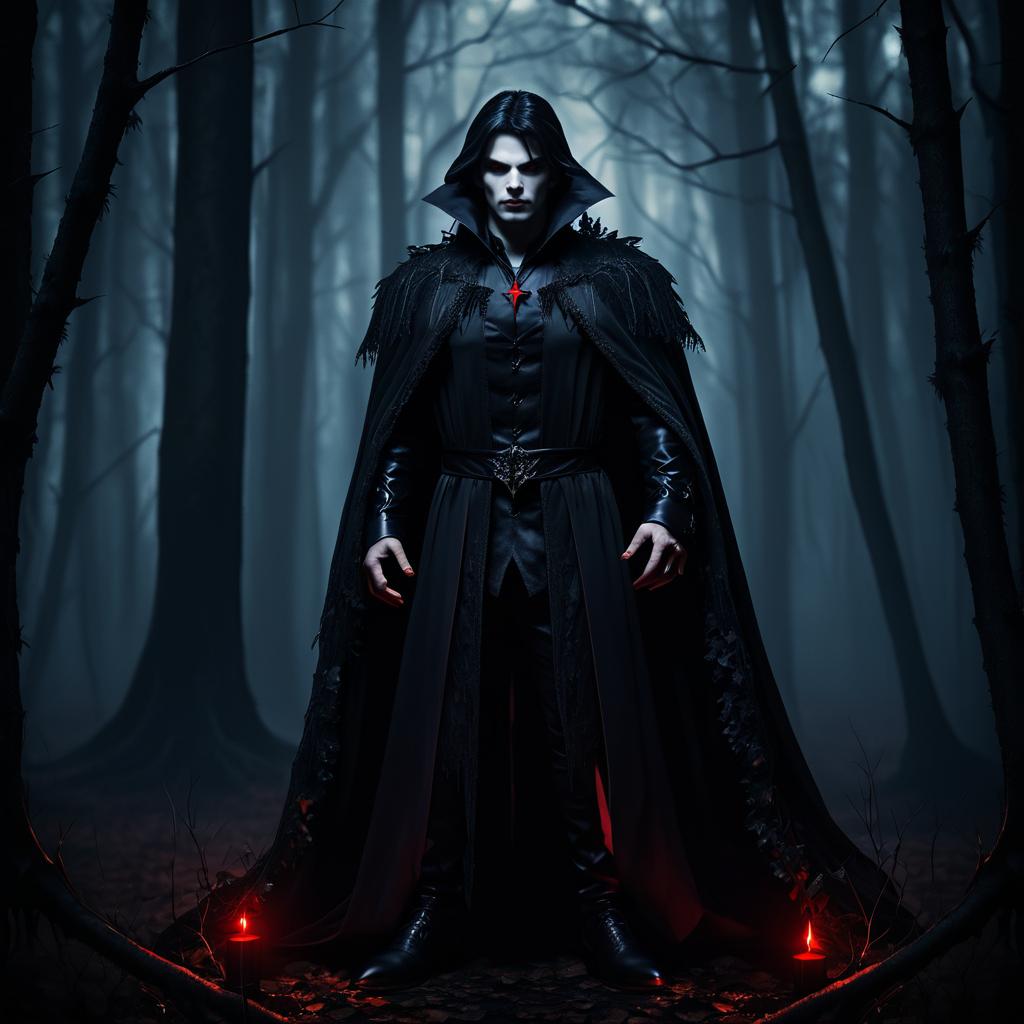 Eerie Vampire in Dark Forest Scene