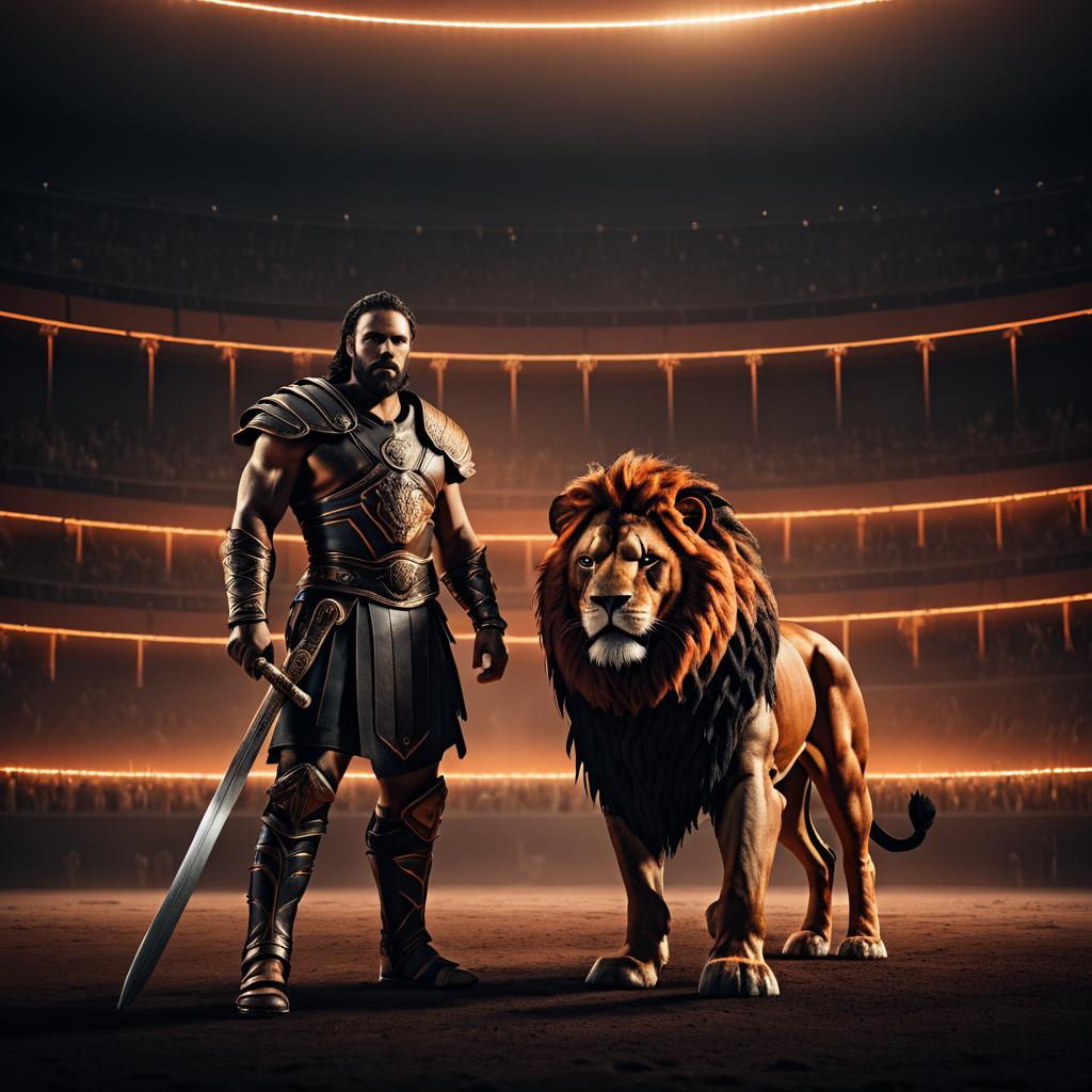 Cinematic Gladiator vs Lion Arena Scene