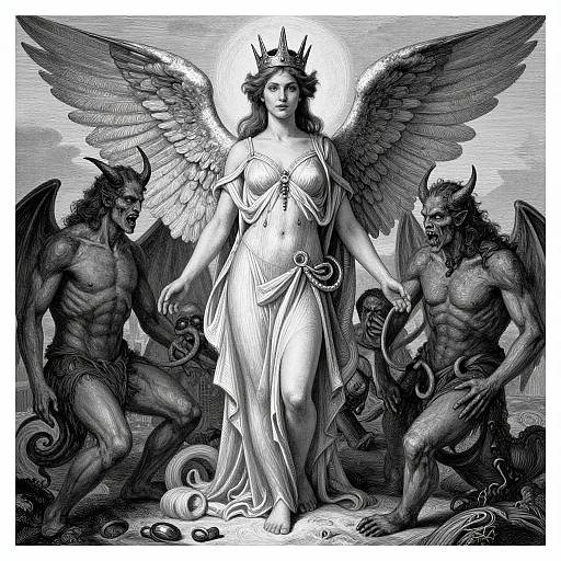 Winged Woman with Demonic Horde