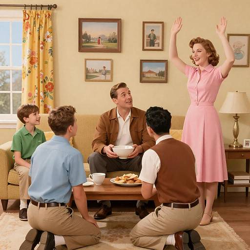 Vibrant 1950s Family Living Room Scene