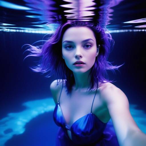 Woman Underwater Portrait with Purple Hair