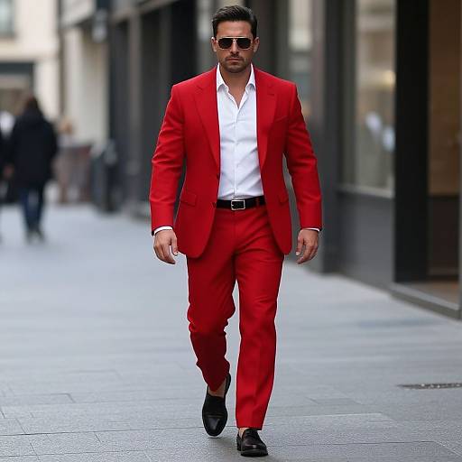 Confident Man in Vibrant Red Suit