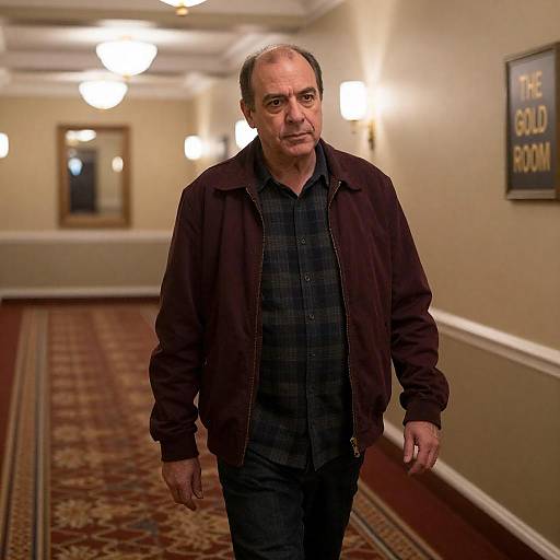 Middle-Aged Man in Ornate Hallway