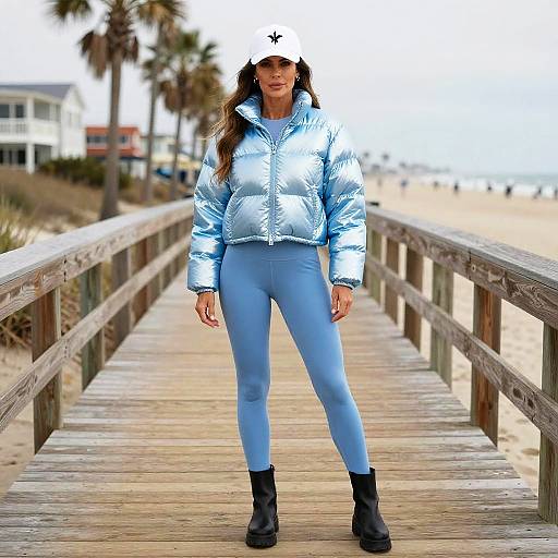 Confident Woman on Beach Boardwalk
