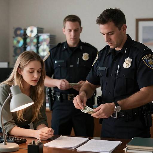 Police Scene with Money and DVDs