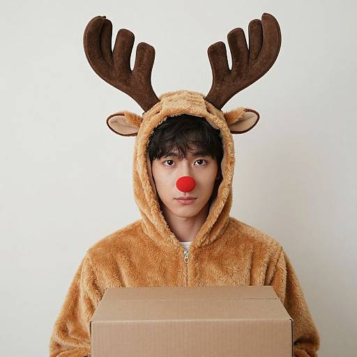 Realistic Reindeer Plush Costume Portrait