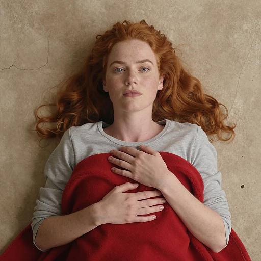 Serene Woman on Beige Surface