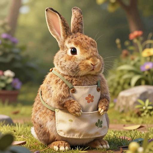 Chubby Brown Rabbit Gardener Illustration