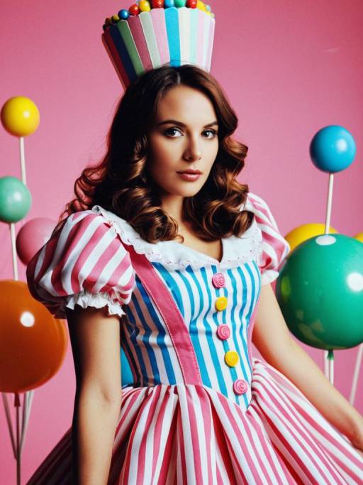 Cinematic Portrait of Woman in Candyland Costume