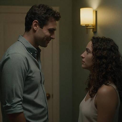 Intimate Moment in a Dimly Lit Hallway