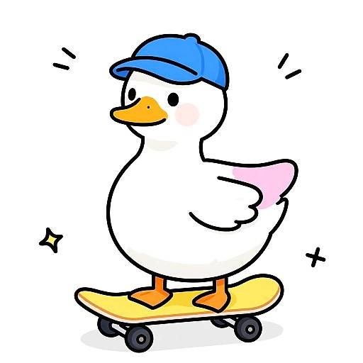 Whimsical Duck on Yellow Skateboard