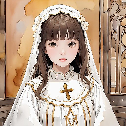 Nervous Church Apprentice in Watercolor Style