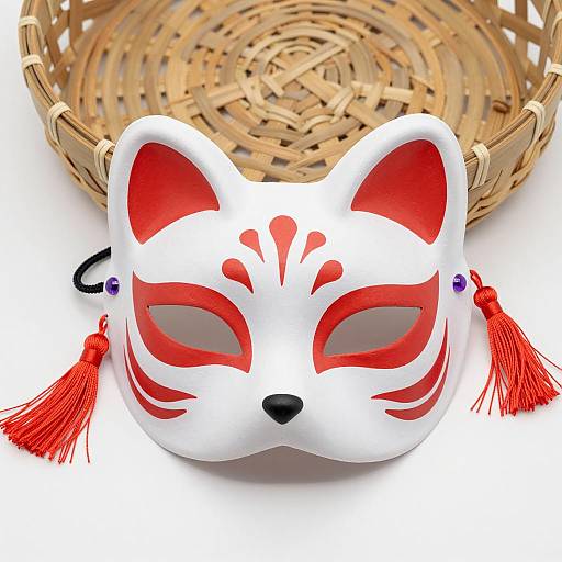 Elegant White Fox Mask with Red Accents