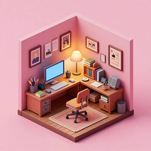 Isometric Cozy Writer's Room Diorama