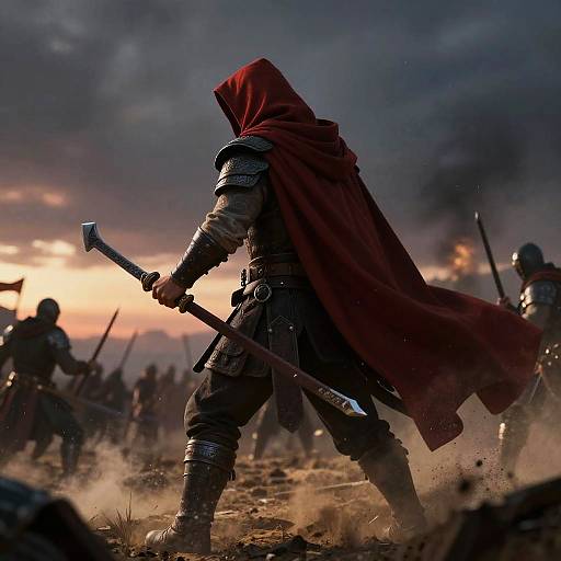 Heroic Warrior in Red Cloak