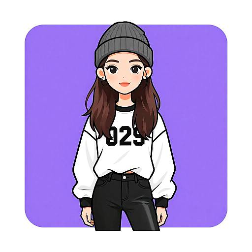 Casual Woman in White Shirt and Beanie