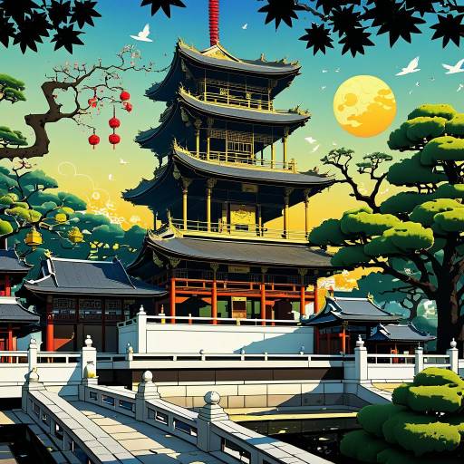 Serene East Asian Architecture Under Sky