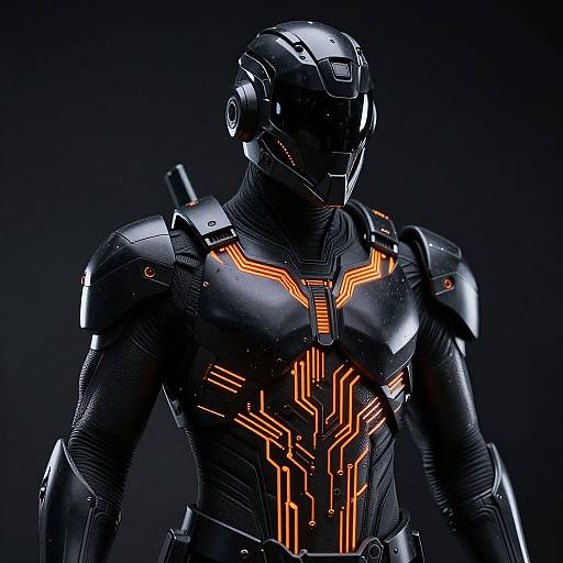 Futuristic Black Armor with Orange Circuitry