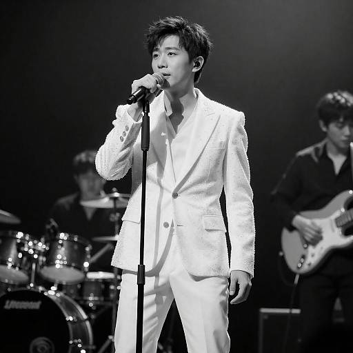 Black-and-White Sparkly Singer On Stage