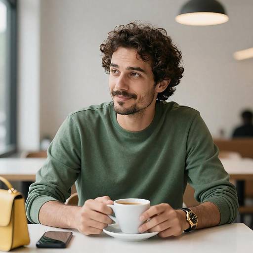 Middle-Aged Man with Coffee Indoors