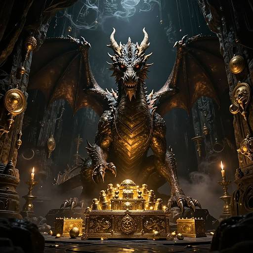 Massive Dragon Guarding Treasure Hoard