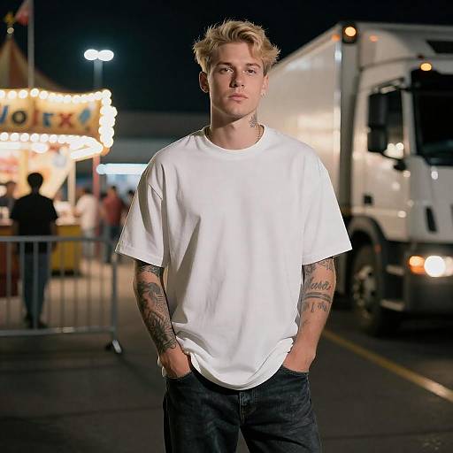 Serious Blonde Man in Night Scene