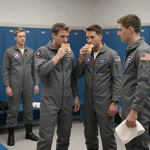 Astronauts in Locker Room Scene