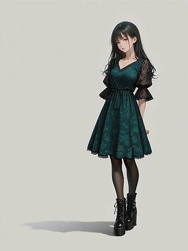 Woman in Black Floral Wrap Dress and Platform Boots