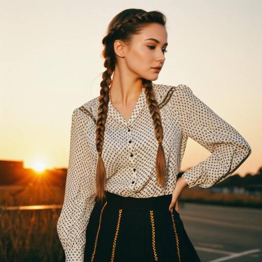 Fashion Model with Side Braids at Sunset