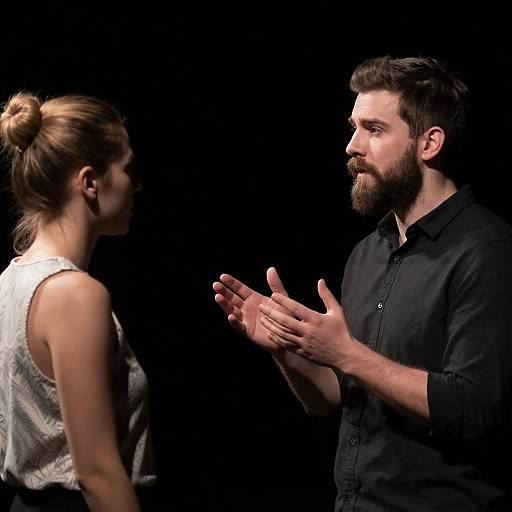 Dimly Lit Dramatic Profiles in Conversation