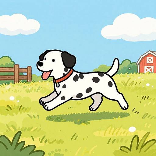 Colorful Cartoon Dalmatian Running Outdoors