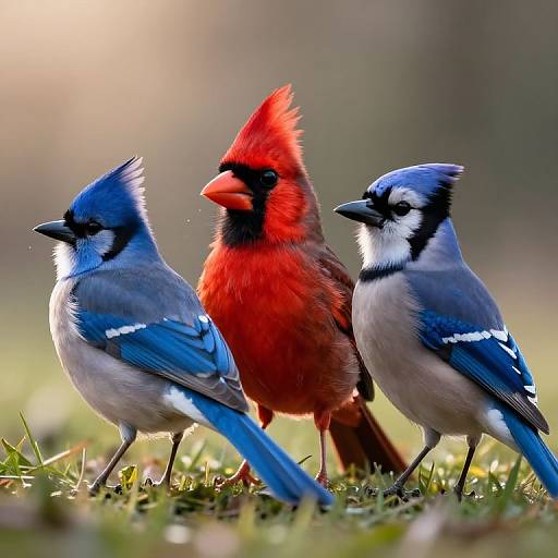 Vivid Trio of Perched Birds at Sunrise