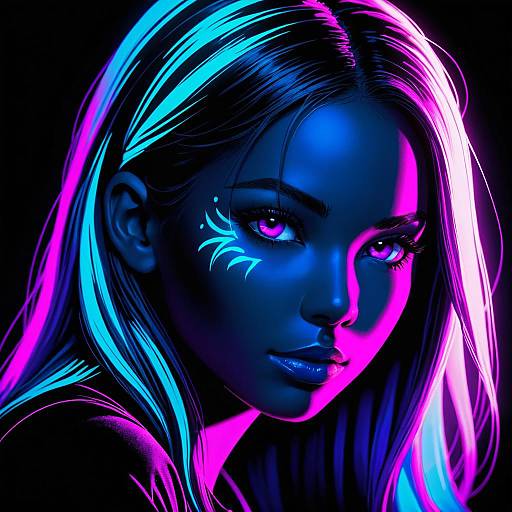 Blacklight Girl on Dark Background
