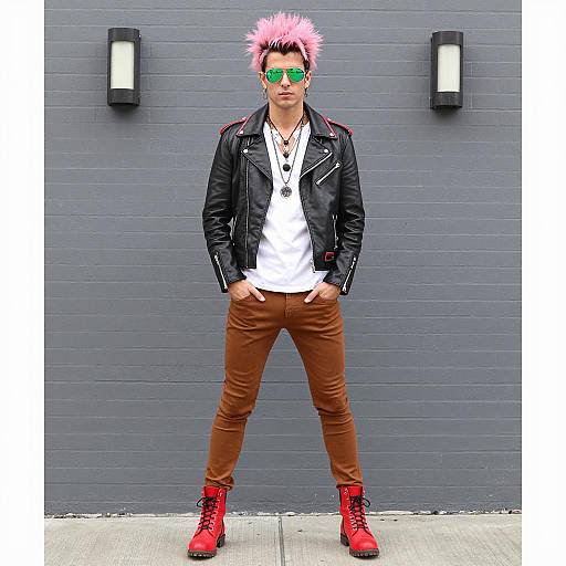 Glam Rock Male with Pink Hair and Leather Jacket