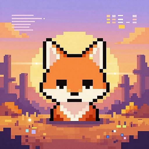 Pixel Art Fox Head in Autumn Forest