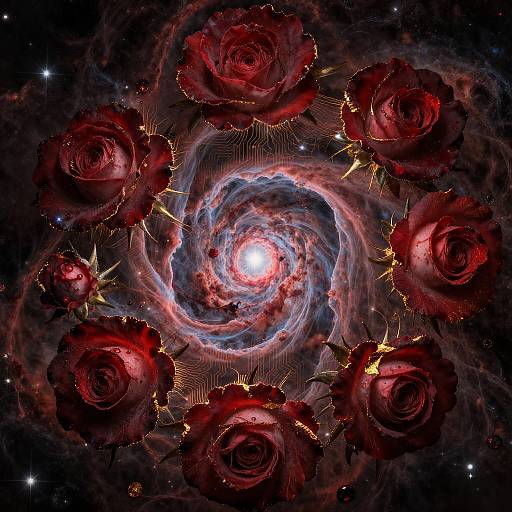 Crimson Nebula Roses Spiraling Toward Star