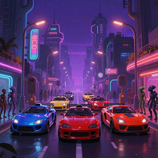 Galactic Street Racers in Neon Cyberpunk