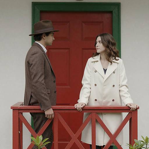 Stylish Couple on Geometric Balcony