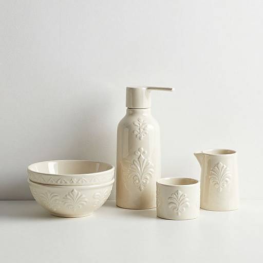 Cream Damask Ceramic Bath Accessories