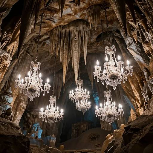 Frozen Fire Chandeliers in Cavern