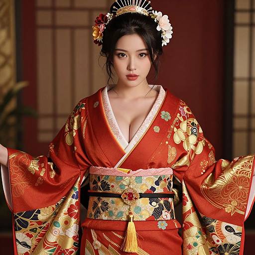 Elegant Woman in Ornate Kimono
