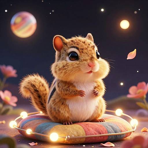 Cosmic Chipmunk on Colorful Cushion