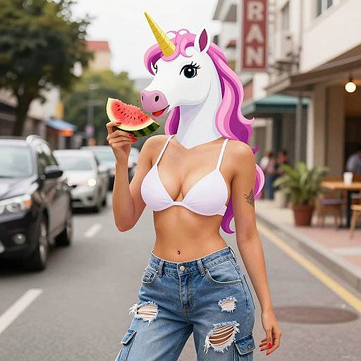 Sassy Hip-Hop Unicorn Eating Watermelon